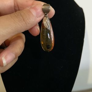 Amber Stone Pendant w/ Silver Detail